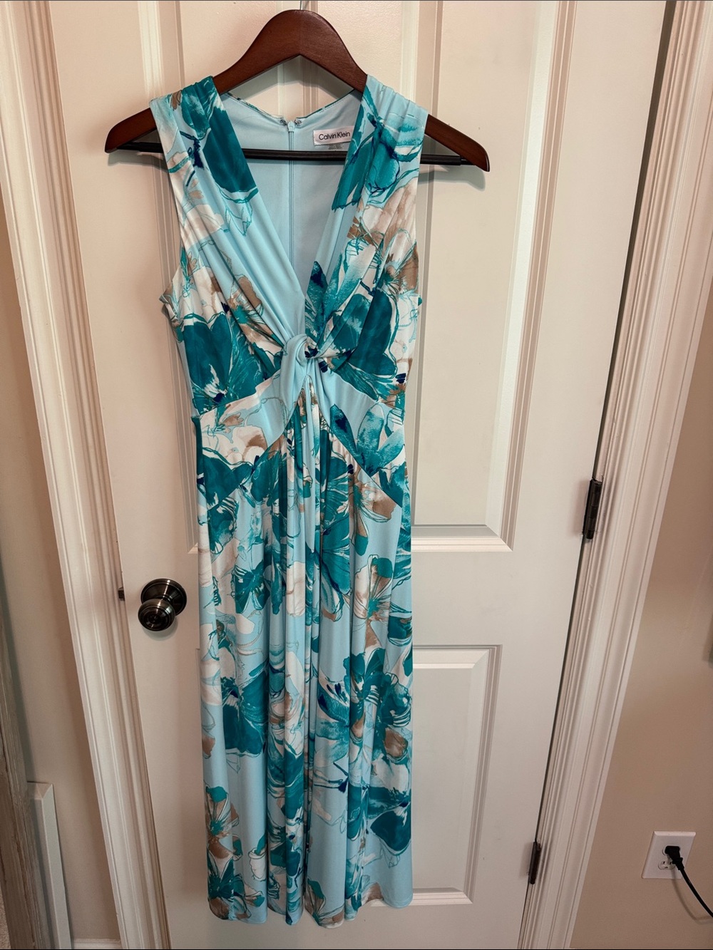 Calvin Klein Aqua & Teal Floral Knot-Front Maxi Dress
